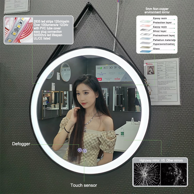 belt led round mirror
